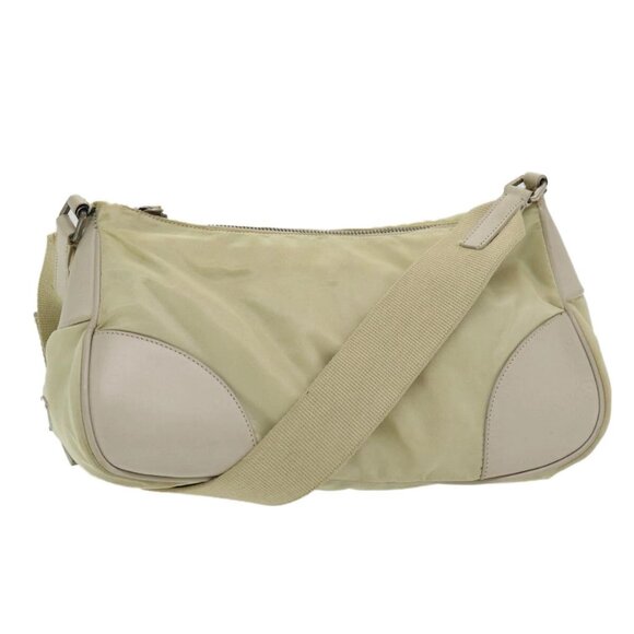 PRADA Shoulder Bag Nylon White Silver Auth 85399 - Picture 1 of 15